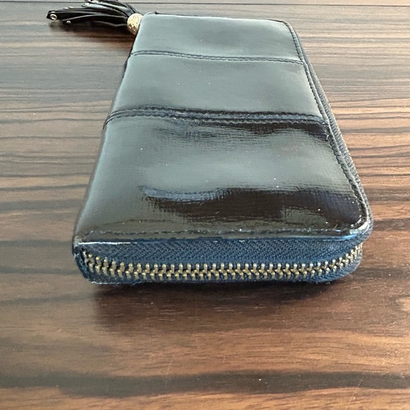 Cole Haan Black Patent Leather Tassel Zip Wallet - Picture 6 of 12